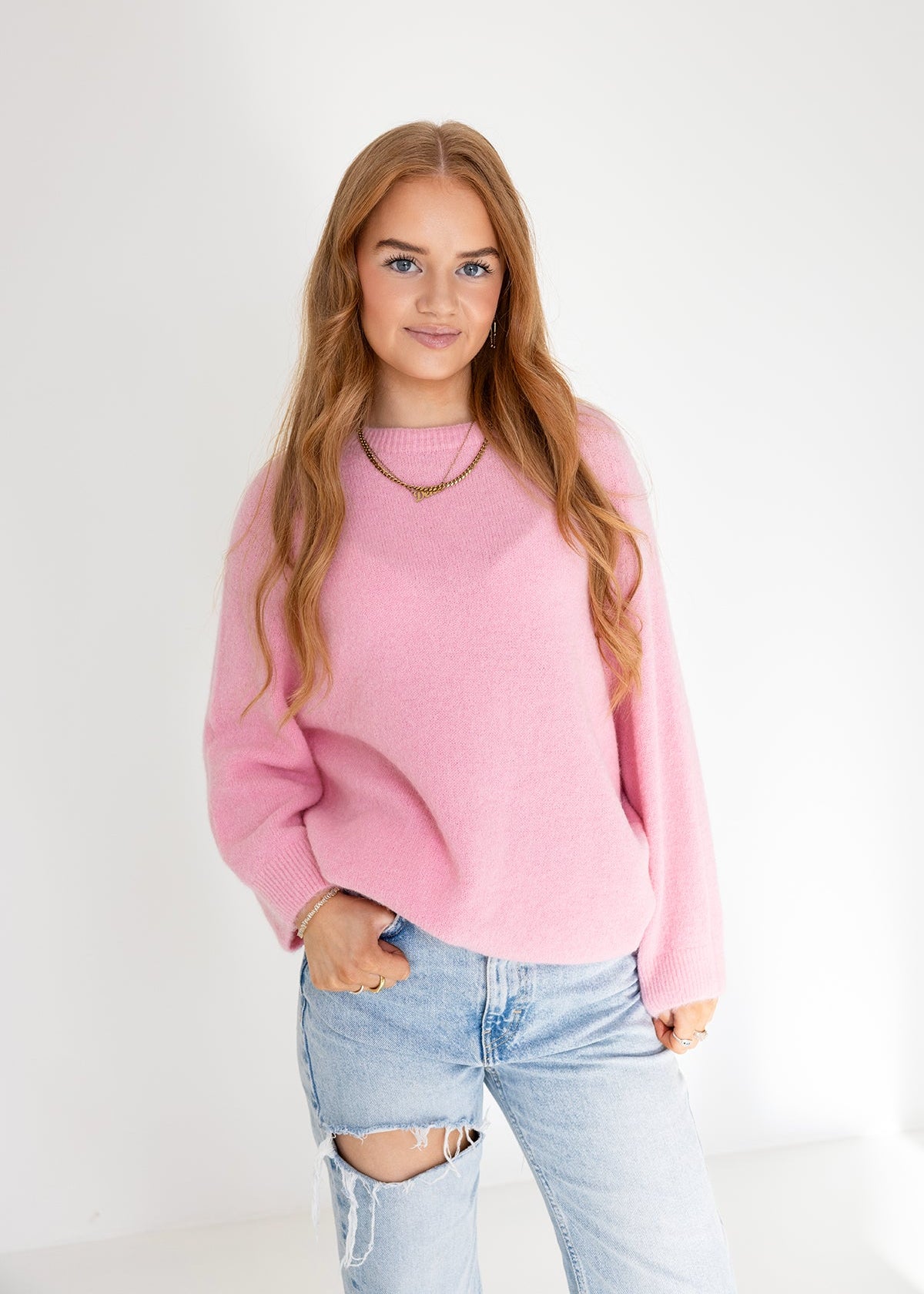 Zachte roze pluche trui