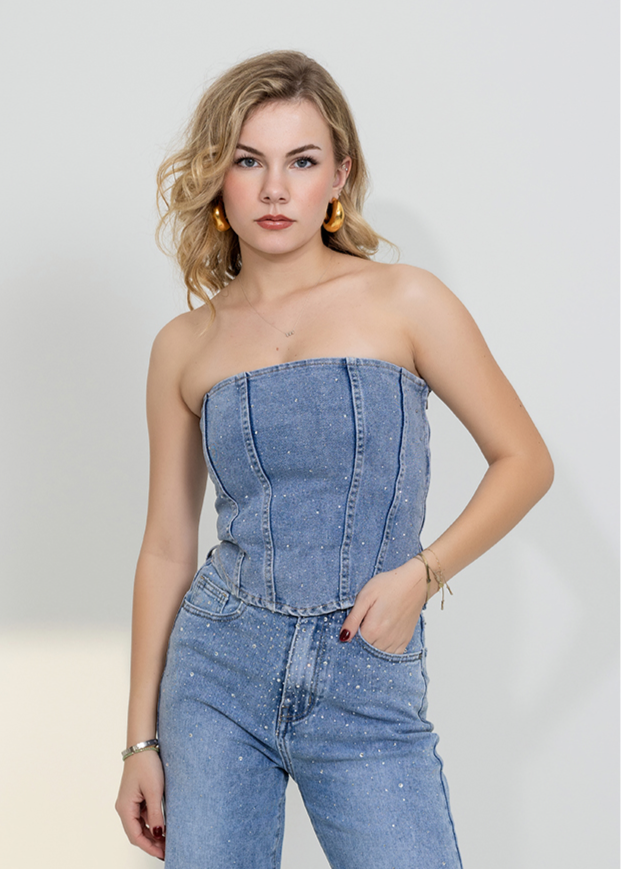 Party top jeans met glitter steentjes