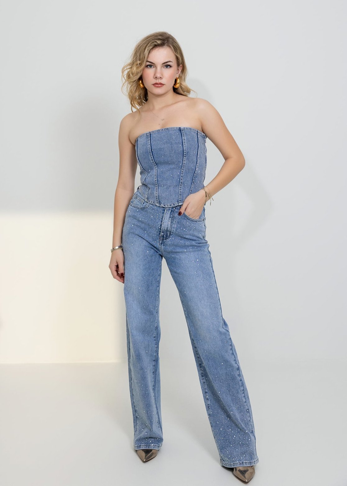 Glitter jeans wide leg