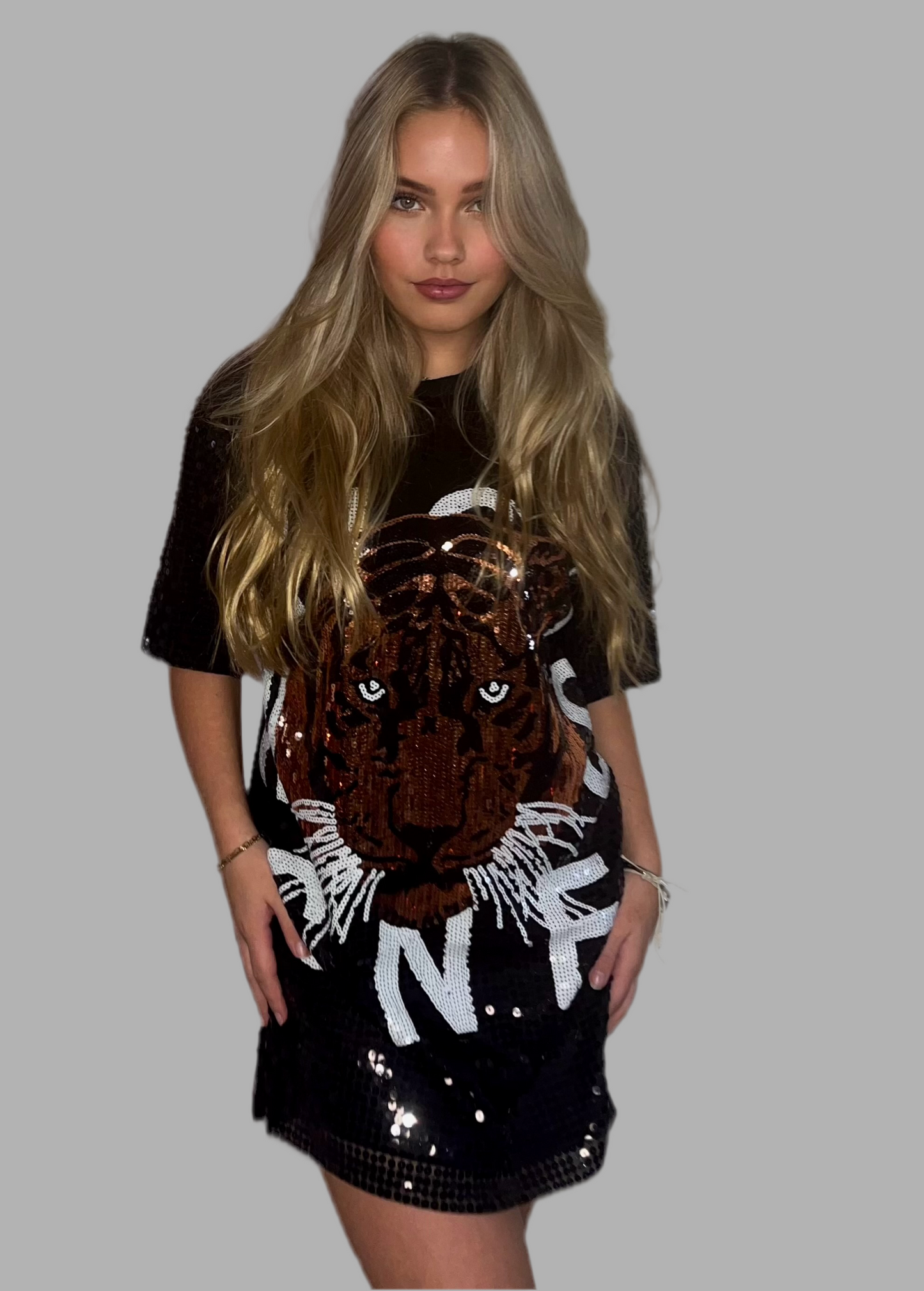 Lovertjes/pailletten T-shirt dress animal print