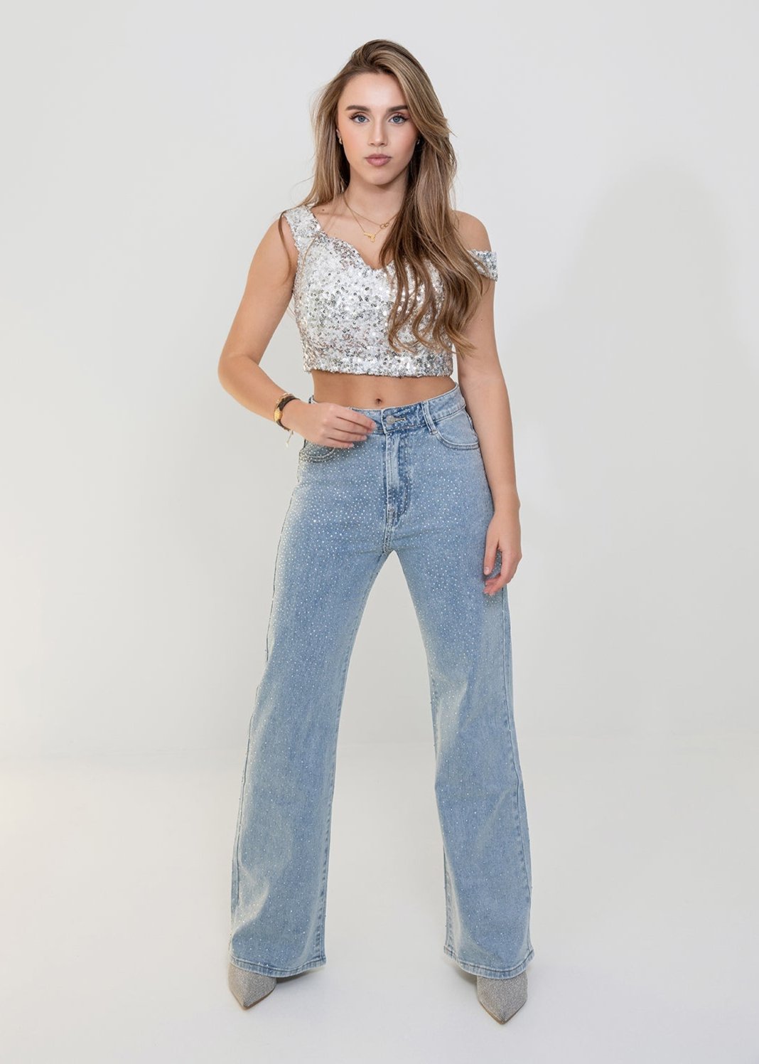 Sparkle jeans wide leg flared