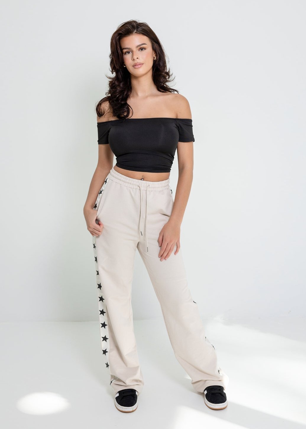 Sporty star pants beige
