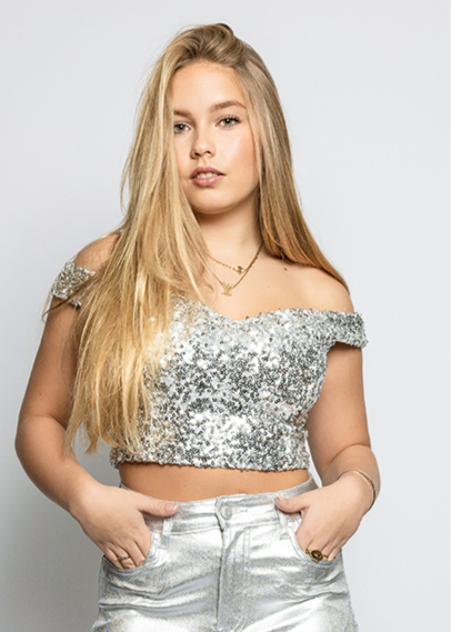 Zilveren pailletten top off shoulder
