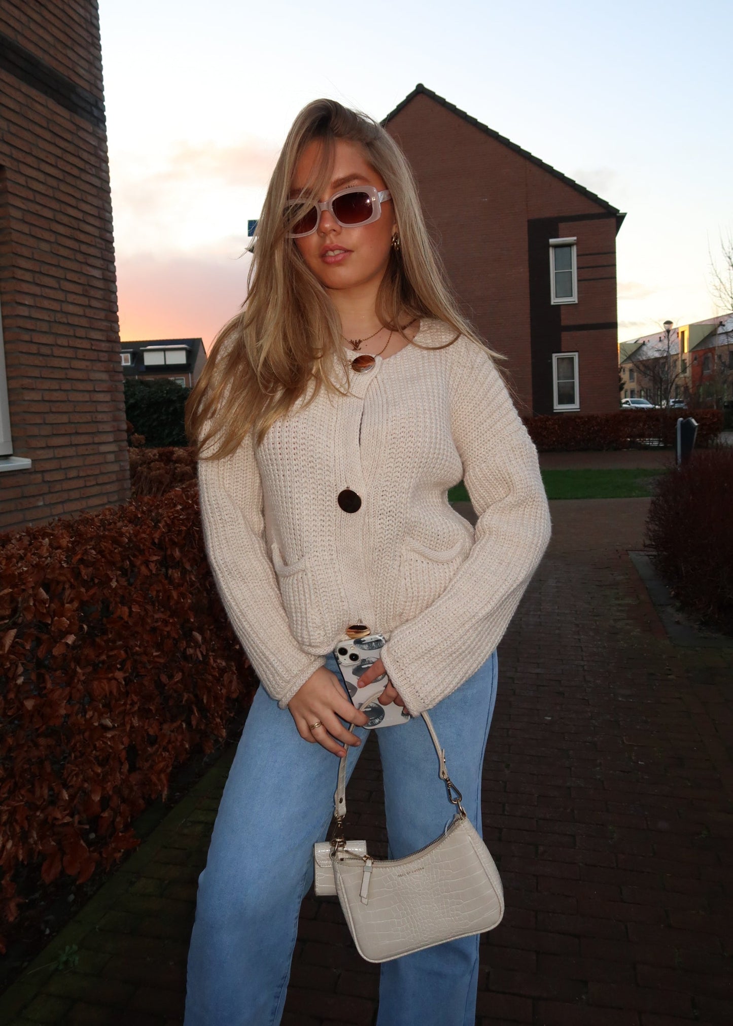 Gebreid vest beige